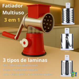 Cortador e Fatiador Manual 3 Lâminas Inox Prático, Seguro e Multiuso