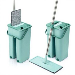 Kit Mop Flat Lava e Seca Star Limp Balde Duplo Refil Microfibra Cabo Inox 125cm Econômico para Limpeza Doméstica